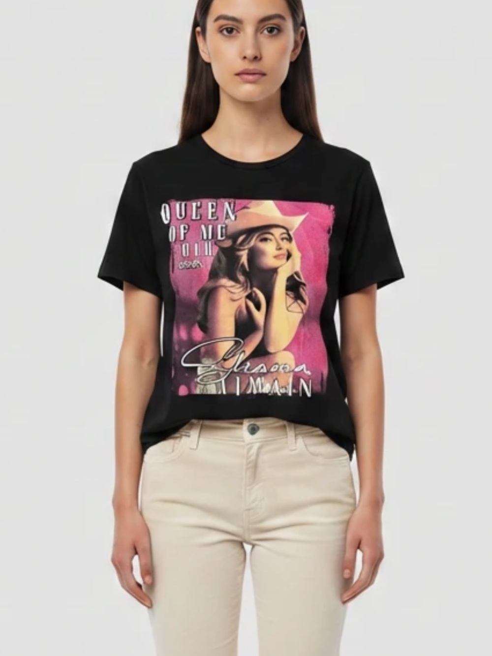 Shania Twain Black Graphic Crewneck Tour Tee with Pink Vintage Print